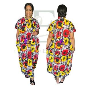 Vibrant Red and Yellow Patterned Boubou Dress